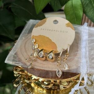 Anthropologie Gold and Crystal Teardrop Earrings